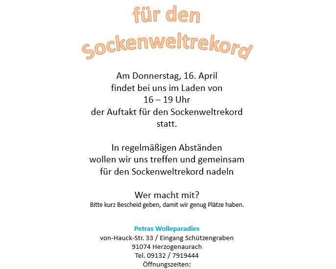 16. April - Auftakt für den Sockenweltrekord
