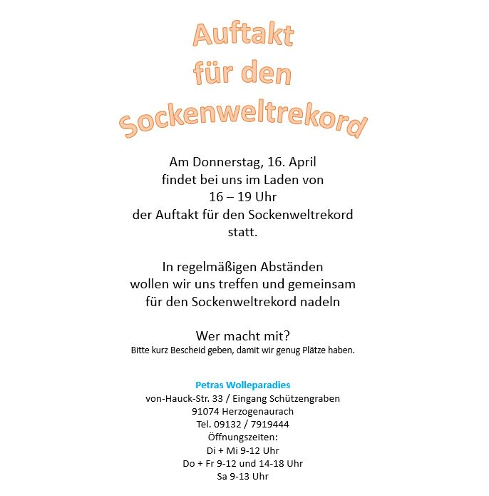 16. April - Auftakt für den Sockenweltrekord